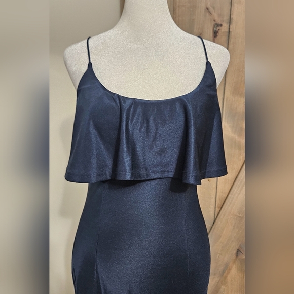 RARE LONDON Lurex Sheen Bodycon Midi Dress Sleeveless In Navy. Size 4 - Picture 7 of 13